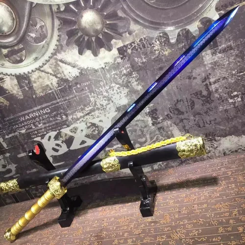 Vista 2 de Espada suprema, hecha a mano (hoja azul de acero de alto carbono, vaina de madera negra) Chinese sword