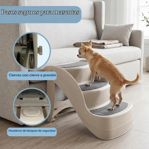 Vista 7 de [Usado] Escaleras plegables de plástico para mascotas, durables, interiores o al aire libre, diseño de 4 pasos, 3 pasos, Bronceado