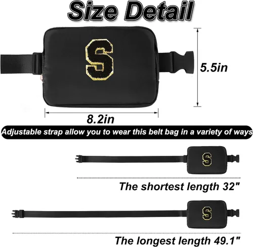 Vista 4 de Bolsa de cinturón para niñas y mujeres, bolsas cruzadas, riñonera, riñonera personalizada, Negro, Small