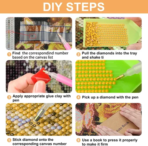 Vista 7 de SENQAO Kits de arte de diamantes de girasoles para adultos, pinturas de puntos de diamante de perforación completa para principiantes, pintura