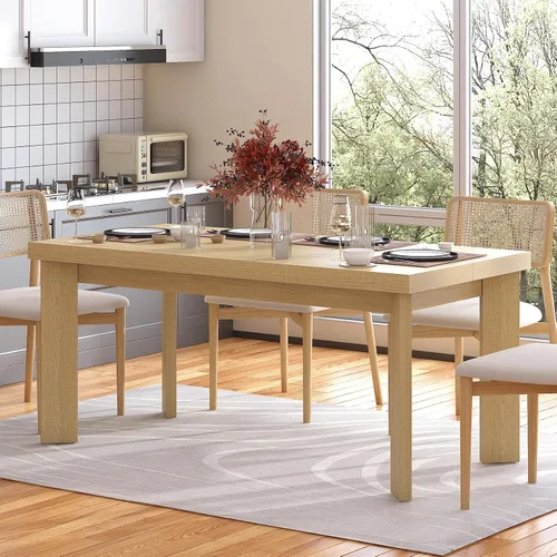 Vista 11 de Bigbiglife Mesa de comedor de 63 pulgadas para 6, mesa de comedor para interiores y exteriores con patas de madera, mesa de cocina con mesa grande