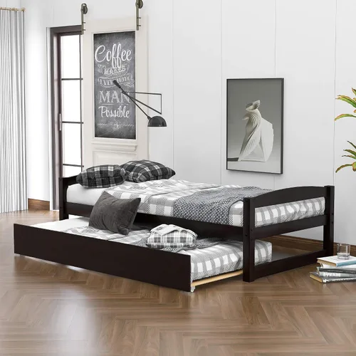 Vista 16 de Merax Cama clásica de día de madera maciza con cajones de almacenamiento, cama de plataforma para sala de estar, tamaño individual, gris