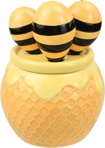 Vista 8 de Sizikato 4 piezas de cucharas medidoras de porcelana con base, lindas cucharas de abeja de cerámica y taza de panal