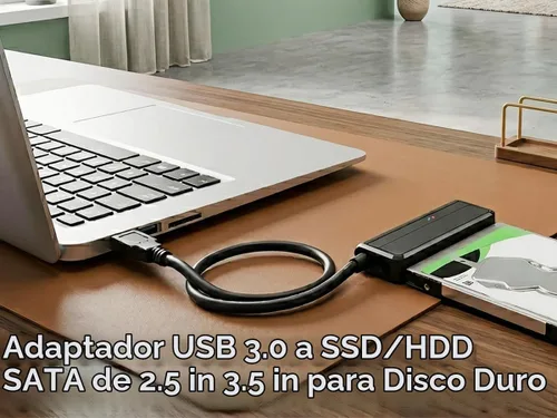 Vista 2 de Cable SATA a USB 3.0 a 2.5 Adaptador de disco duro de 3.5 pulgadas, convertidor externo para transferencia de datos SSD/HDD, con fuente