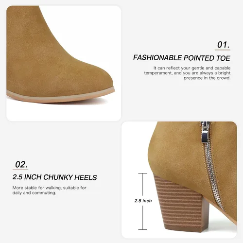 Vista 2 de firelli Botas de tobillo para mujer, botas de tacón bajo con punta redonda y cremallera