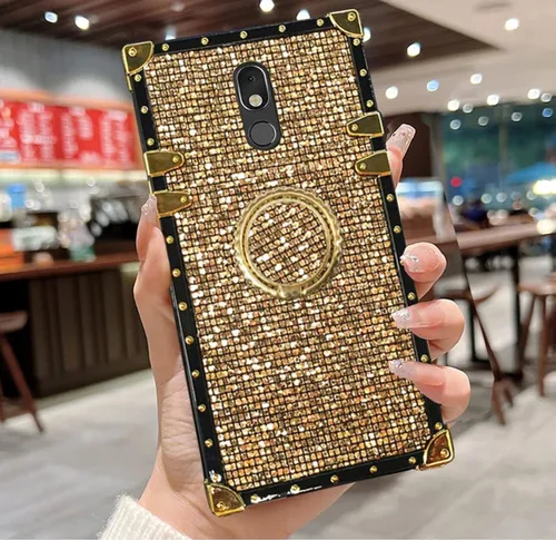 Vista 10 de Funda para LG Stylo 4 / Stylo 4 Plus 4+, a la moda, con purpurina dorada, funda de maletero de TPU suave con anillo para el dedo, soporte