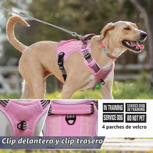 Vista 6 de Arnés táctico para perros grandes, chaleco de servicio militar resistente sin tirones con asa de control y 4 parches, arnés ajustable reflectante