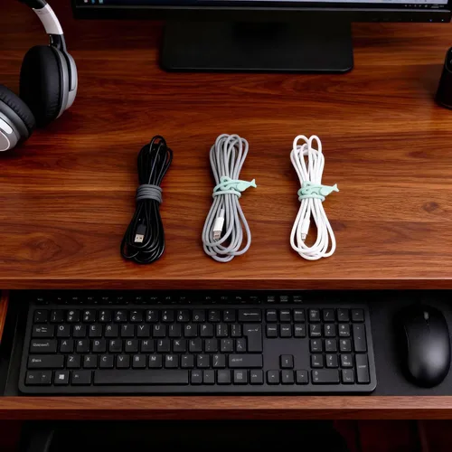 Vista 6 de 28 piezas de bridas de cable de silicona reutilizables, correas de organizador de cable púrpura para cable de carga, cables de computadora