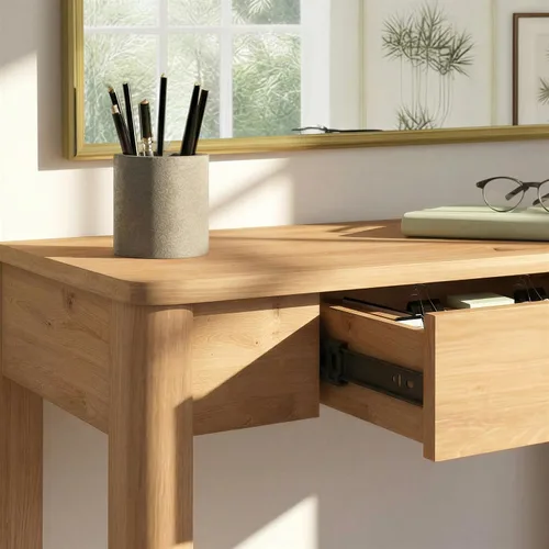 Vista 3 de Walker Edison Penelope - Escritorio moderno con cajón de almacenamiento, 44 pulgadas, roble inglés