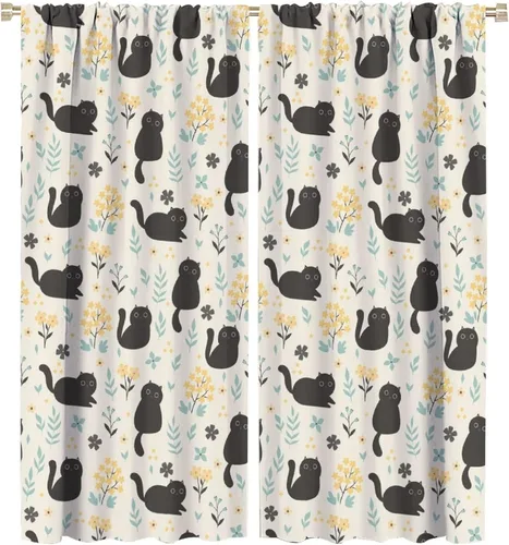Vista 39 de Cortinas opacas de gato abstracto, arte simple, universo planeta, dibujos animados, lindo, divertido, colorido, gato, azul, niños, niñas, niños