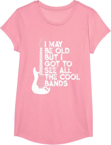 Vista 92 de Camiseta con texto en inglés "I May Be Old But I Got to See All The Cool Bands" Negro
