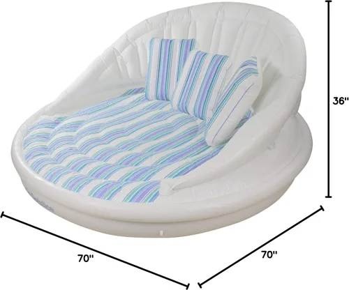 Vista 3 de Balsa inflable a rayas para piscina, sofá y sala de estar, 70 pulgadas, color blanco y azul