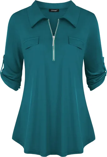 Vista 5 de U.Vomade Blusas sueltas con cuello en V y manga 34 para mujer, talla L-4X