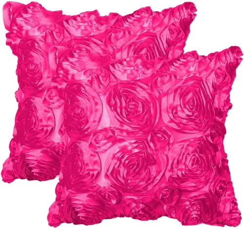 Vista 10 de PiccoCasa 2 fundas de almohada con diseño de flores 3D, románticas fundas de cojín decorativas de satén, funda de almohada con rosas estéreas