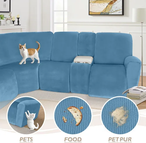 Vista 342 de Arfntevss Fundas de sofá seccional reclinable de terciopelo, Funda de sofá seccional de esquina para sofá reclinable, Funda elástica suave