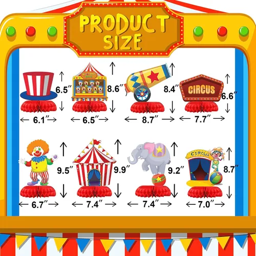 Vista 2 de Decoraciones de Fiesta de Carnaval y Circo - Centros de Mesa en Forma de Panal para Decoración de Cumpleaños de Circo - Decoración de Mesa