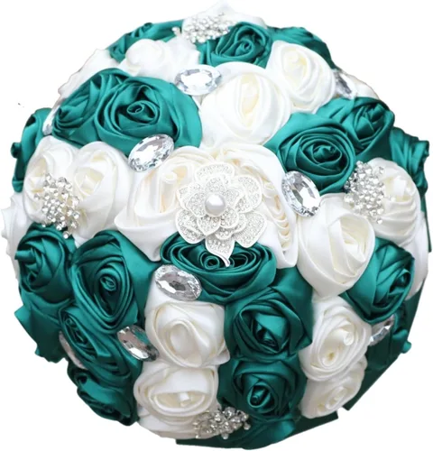 Vista 18 de Ramo de Boda Nupcial Rosa Rubor y Marfil con Broche Dorado Brillante con Diamantes de Imitación para Novia Dama de Honor Quinceañera Ramo de Flores