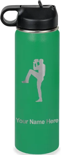 Vista 36 de LaserGram Botella de agua personalizada, jarra de béisbol, acero inoxidable de doble pared aislada al vacío con popote superior, regalo grabado Negro