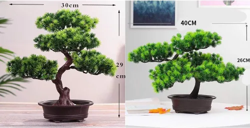 Vista 3 de Árbol de pino bonsái artificial, planta sintética de 11 pulgadas en maceta, adornos falsos para maceta, planta de bonsái de cedro japonés