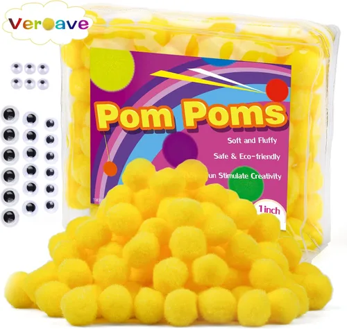 Vista 15 de Veroave Pompones negros, 150 pompones de 1 pulgada para manualidades, bolas de soplo, manualidades y manualidades para decoración de manualidades