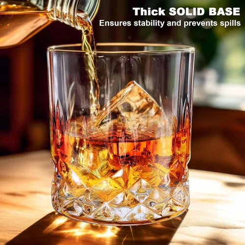 Vista 4 de Yaomiao 12 piezas de vasos de whisky de estilo antiguo de 7 oz con base pesada, vasos de bourbon de vidrio para cócteles, vasos de rocas