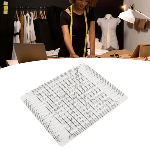Vista 3 de Pssopp Regla de corte con forma encantadora, acrílico transparente, escala precisa, línea de cuadrícula negra, multifunción, regla de colchas, 10.0