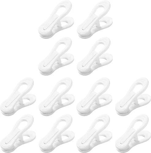 Vista 5 de Otylzto 20 clips multiusos para perchas, clips blancos para colgar ropa, colgador de plástico estándar