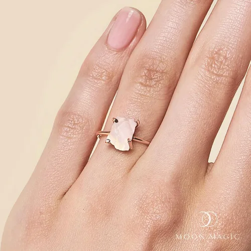 Vista 2 de Moon Magic - Auténtica piedra lunar, amatista, cuarzo rosa, anillos de aguamarinaplata de ley 925 real - Anillos de cristal crudo de oro rosa de 18