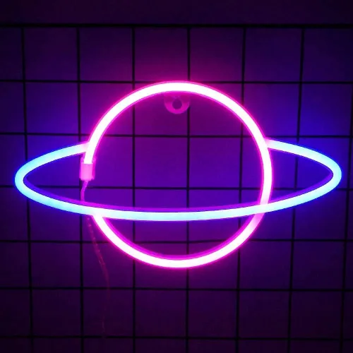 Vista 9 de Luces LED de neón, WONFAST Planet Rocket, letreros de neón acrílicos con pilas o USB, decoración de pared para habitación de niños, Navidad Azul