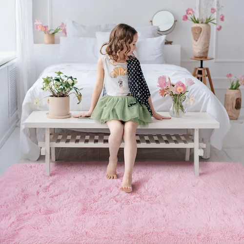 Vista 235 de Softlife Alfombra naranja para dormitorio, alfombra de felpa esponjosa para sala de estar para niñas, alfombra lanuda para niños, alfombra suave