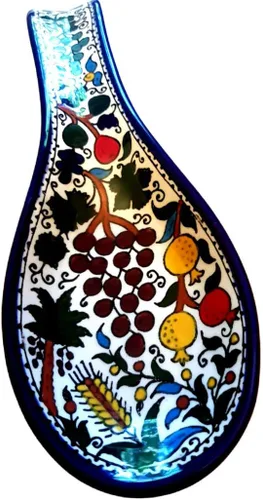 Vista 2 de Bluenoemi Cerámica Cuchara resto Cerámica armenia Judaica Siete Especies Decoración Israel Regalo Artesanal Inauguración de la casa