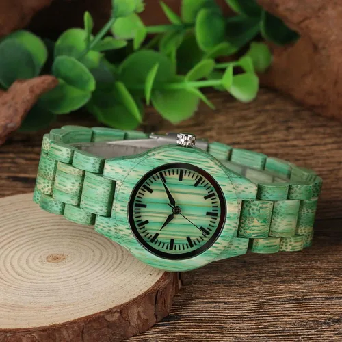 Vista 7 de Tiong Reloj de madera para mujer con correa de madera, diseño clásico analógico, colorido, de bambú, relojes para mujeres, parejas