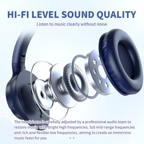Vista 2 de KVIDIO Auriculares Bluetooth, auriculares inalámbricos con micrófono, tiempo de funcionamiento de 65 horas, auriculares sobre la oreja