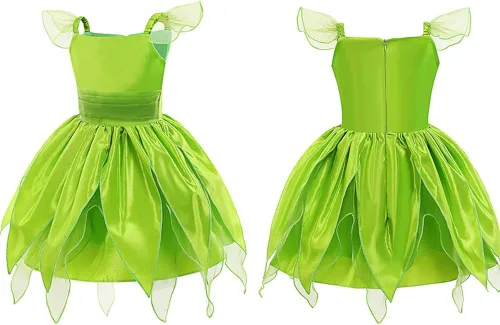 Vista 2 de Tinker Fairy Dress Up Costume Girls 3T-10Y Toddler Fairy Dress with Wings Wand Kids Halloween Clothes Birthday Party Outfit