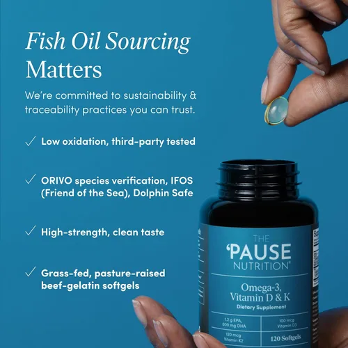 Vista 3 de The 'Pause Life Omega 3, vitamina D y K2, suplemento sin gluten, fórmula de aceite de pescado y vitaminas, apoyo inmunológico, rutina diaria