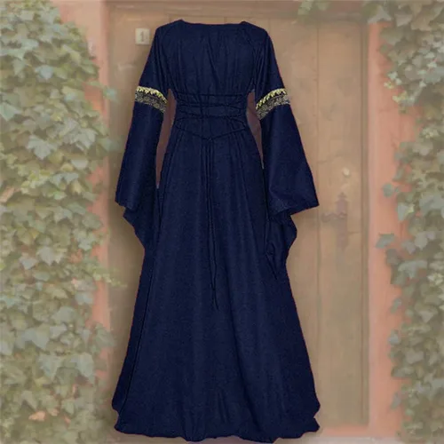 Vista 5 de SHOPESSA Chemise - Disfraces renacentistas con corsé vestido victoriano de manga trompeta con cordón y cuello redondo vestido irlandés