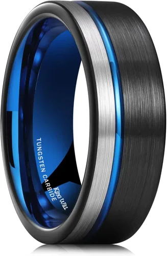 Vista 27 de King Will Anillo de boda de carburo de tungsteno para hombre con diseño de ranura, 6/7/0.315 in de ancho, acabado cepillado/pulido para hombre