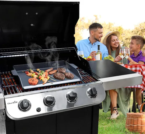 Vista 7 de Criditpid Plancha de hierro fundido para parrilla de gas, parrilla de cocina universal de placa plana para parrillas de carbón/estufas de gas