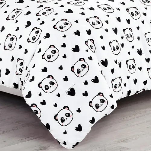 Vista 3 de Chezmoi Collection Juego de ropa de cama de 3 piezas para niñas, color blanco y negro, tamaño individual, juego de edredón de microfibra con Panda