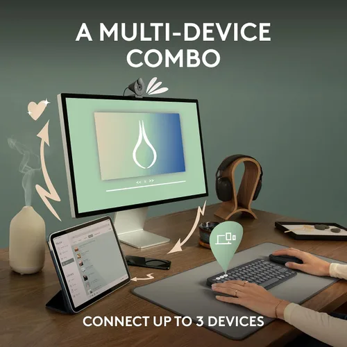 Vista 3 de Logitech Pebble 2 Combo, teclado y mouse inalámbricos, silencioso y portátil, personalizable, perno logi, Bluetooth, fácil de cambiar para PC, Mac