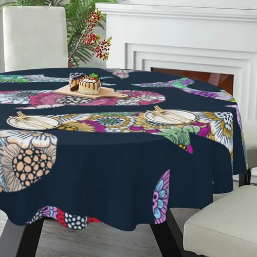 Vista 5 de Mantel redondo con estampado de pescado, mantel exótico, lavable, resistente a las arrugas, para el hogar, cocina, comedor, picnic, campamento