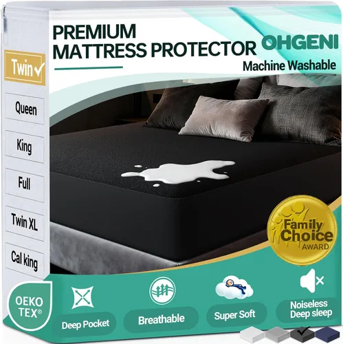 Vista 14 de OhGeni - Protector de colchón impermeable, tamaño Queen, con bolsillo profundo de 6 a 18 pulgadas, transpirable, sin ruido, suave, lavable, a prueba