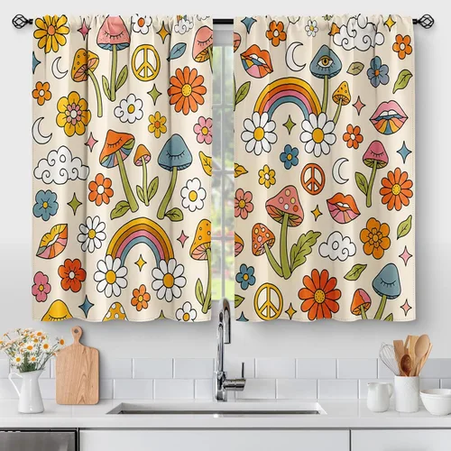 Vista 11 de Aimego Cortinas de Cocina de Eucalipto Primaveral - Hojas de Plantas de Acuarela Floral Azul con Cortinas de Nivel Botánico Floral para Cafetería