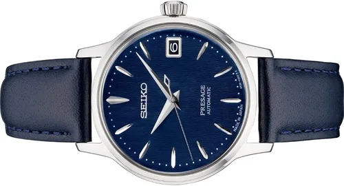 Vista 2 de SEIKO Presage Cocktail Time Reloj automático de cuero azul SRPF55 Azul