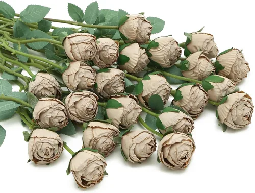 Vista 15 de DuHouse - 24 rosas artificiales vintage de seda falsa Naranja quemado