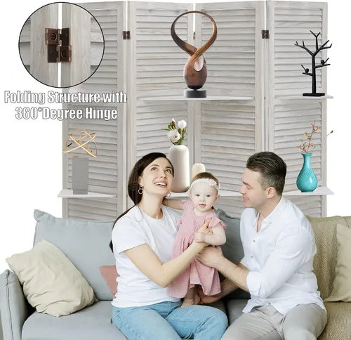 Vista 5 de ACEHOME Divisor de habitación con estantes, 4 paneles divisores de habitación y pantallas de privacidad plegables, pantallas plegables de 6 pies