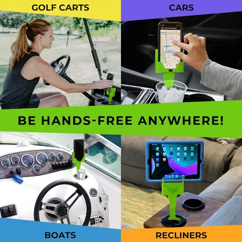 Vista 3 de Soporte para teléfono con portavasos para automóvil - Cuna expansora universal ajustable para conducción manos libres - Compatible con todos