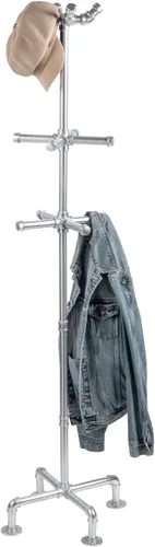 Vista 8 de MyGift Perchero industrial de metal negro de 64 pulgadas con diseño de tubo realista y 12 ganchos, organizador de entrada para colgar abrigos
