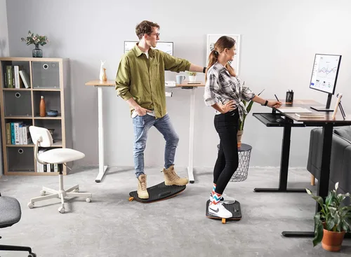 Vista 3 de Fezibo Alfombrilla de escritorio de pie con barra antifatiga, tabla de equilibrio de madera con diseño ergonómico y cómodo tapete de estabilidad