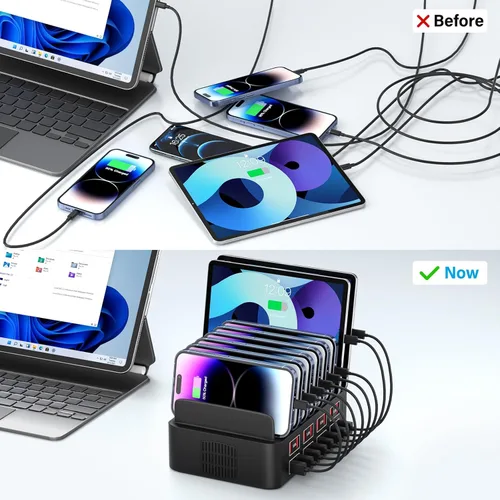 Vista 4 de Estación de carga para múltiples dispositivos, estación de carga USB de 150 W con 16 puertos de carga rápida, estación de carga para iPad